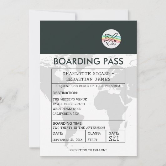 Wedding Travel Boarding Pass Novelty Einladung (Vorderseite)