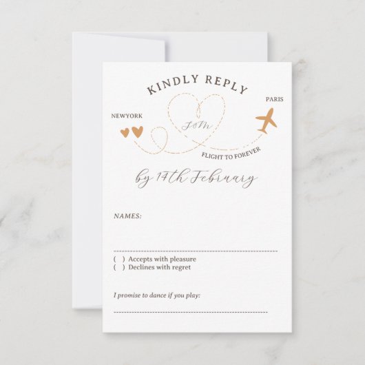 Wedding Travel Flight Plane Kindly Reply RSVP Karte (Vorderseite)