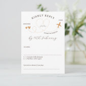 Wedding Travel Flight Plane Kindly Reply RSVP Karte (Stehend Vorderseite)