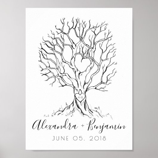 Wedding Tree Fingerprint Gästebuch Hand Drawn (Vorne)
