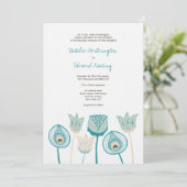 Wedding Türkise Blue Ivory Funky Blume Einladung (Stehend Vorderseite)