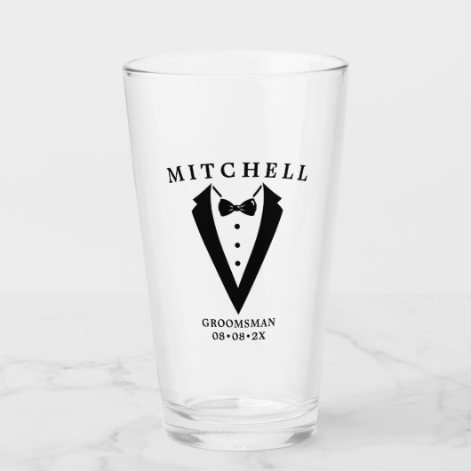 Wedding Tuxedo Personalisierter Trauzeuge Glas (Vorderseite)