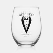 Wedding Tuxedo Personalisierter Trauzeuge Weinglas Ohne Stiel (Rückseite)