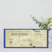 wedding vintage ticket invitation with rsvp design einladung (Stehend Vorderseite)