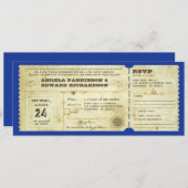 wedding vintage ticket invitation with rsvp design einladung (Vorne/Hinten)