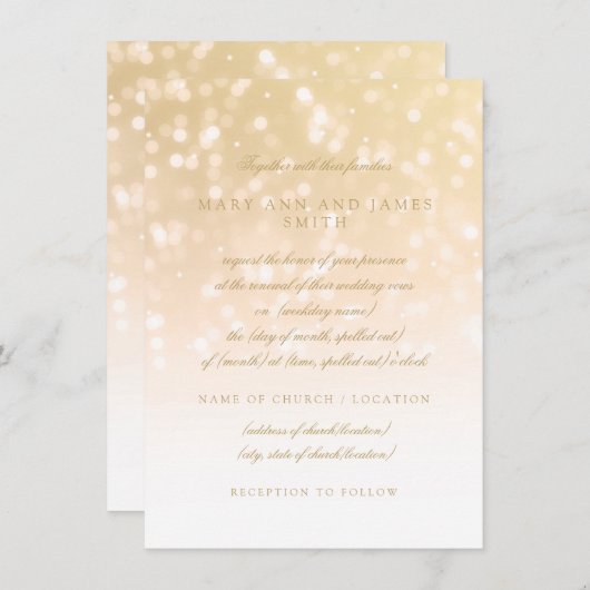 Wedding Vow Renewal Gold Bokeh Sparkle Lights Einladung (Vorne/Hinten)