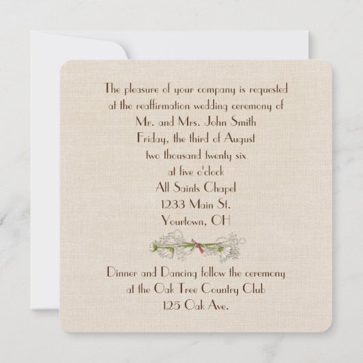 Wedding Vow Renewal Sepia Daisy Einladung (Rückseite)