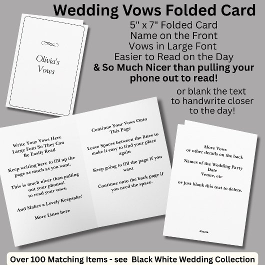 Wedding Vows Folded Card Black White Karte