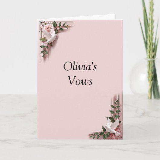 Wedding Vows Folded Card Pink Roses & Doves Karte (Vorderseite)