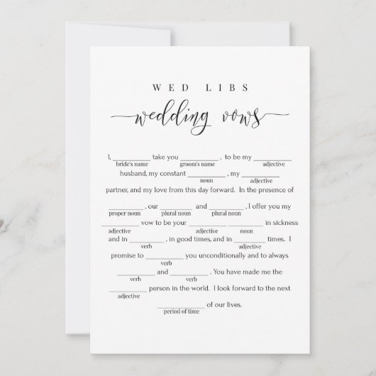 Wedding Vows Wed Libs Game Card Einladung (Vorderseite)