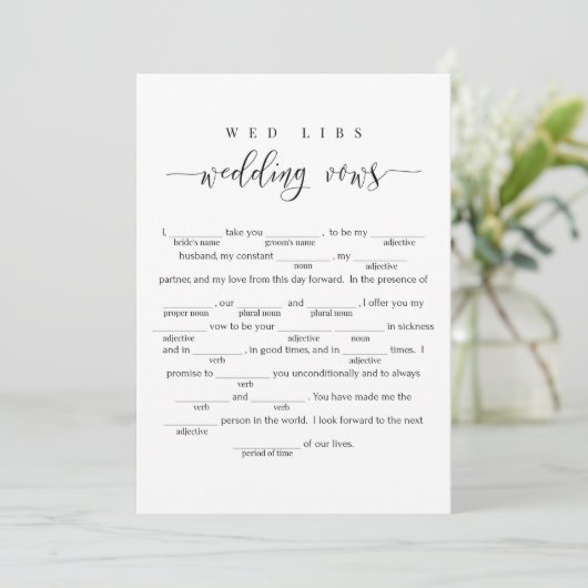 Wedding Vows Wed Libs Game Card Einladung (Stehend Vorderseite)