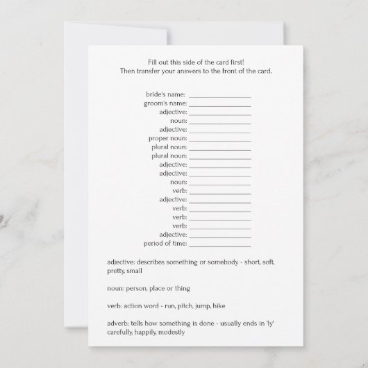 Wedding Vows Wed Libs Game Card Einladung (Rückseite)