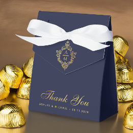 Wedding Wappen Navy Blue Vielen Dank Imitate Gold  Geschenkschachtel