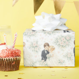 Wedding Watercolor Blonde Bride Groom Florals Geschenkpapier