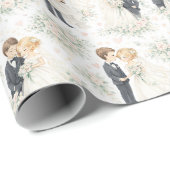 Wedding Watercolor Blonde Bride Groom Florals Geschenkpapier (Rolleneckpunkt)