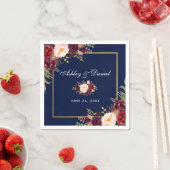 Wedding Watercolor Burgundy Floral Blue Serviette (Beispiel)
