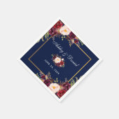 Wedding Watercolor Burgundy Floral Blue Serviette (Ecke)