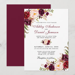 Wedding Watercolor Burgundy Floral Einladung