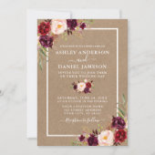 Wedding Watercolor Burgundy Floral Kraft Einladung (Vorderseite)