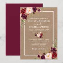 Wedding Watercolor Burgundy Floral Kraft