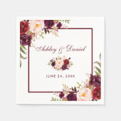 Wedding Watercolor Burgundy Floral Serviette (Vorderseite)