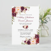 Wedding Watercolor Burgundy Floral W Einladung (Stehend Vorderseite)
