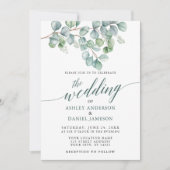 Wedding Watercolor Eukalyptus Greenery Calligraphy Einladung (Vorderseite)