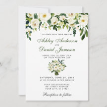 Wedding Watercolor Floral Green White Einladung W