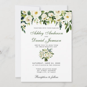 Wedding Watercolor Floral Green White Einladung W