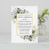 Wedding Watercolor Greenery Dusty Blue Gold Folieneinladung (Stehend vorne)