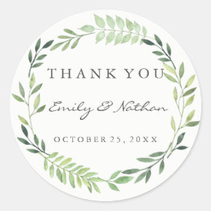 Wedding Watercolor Leaf Kranz Danke Sticker