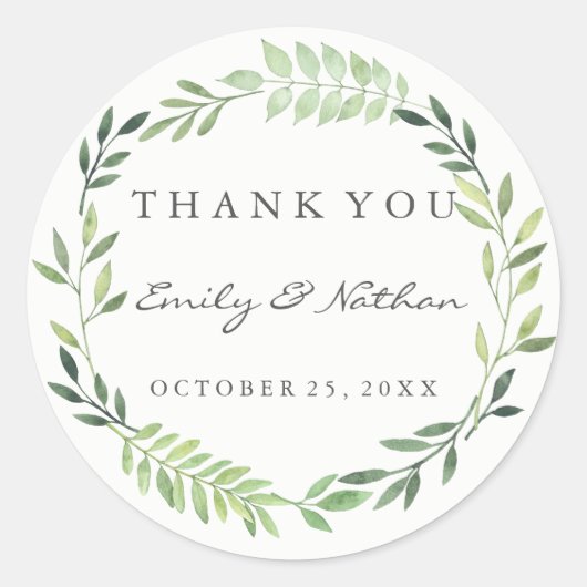 Wedding Watercolor Leaf Kranz Danke Sticker (Vorderseite)