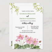 Wedding Watercolor Pink Japanischer Anemone Einladung (Vorne/Hinten)
