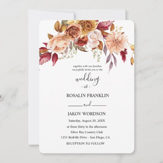 wedding watercolor rustic floral  einladung (Vorderseite)