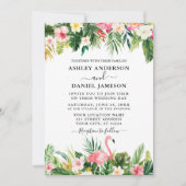 Wedding Watercolor Tropical Floral Flamingo Green Einladung (Vorderseite)