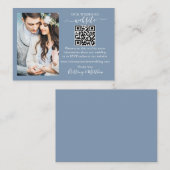Wedding Website Minimalistisch QR Foto Dusty Blue Begleitkarte (Vorne/Hinten)