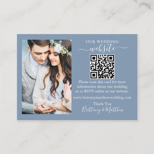 Wedding Website Minimalistisch QR Foto Dusty Blue Begleitkarte (Vorderseite)