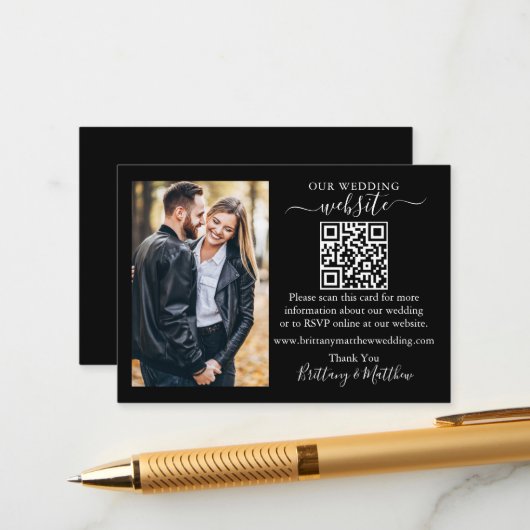Wedding Website Minimalistisches einfaches QR Foto Begleitkarte (Vorderseite/Rückseite Beispiel)