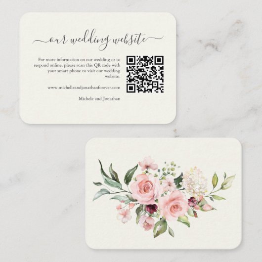 Wedding Website QR Code Insert Card Cream Floral (Vorne/Hinten)