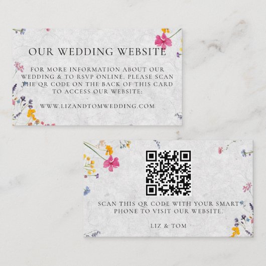 Wedding Website QR Code Wildflower Garden Ivory Begleitkarte (Vorne/Hinten)