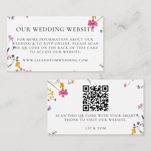 Wedding Website QR Code Wildflower Garden White Begleitkarte (Vorne/Hinten)