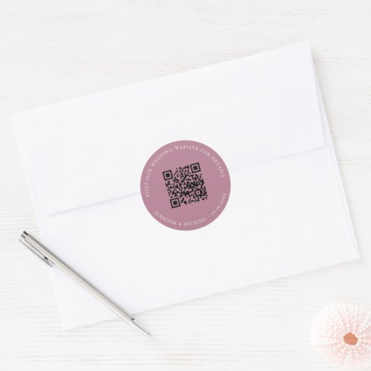 Wedding website QR details information rsvp mauve Runder Aufkleber (Umschlag)