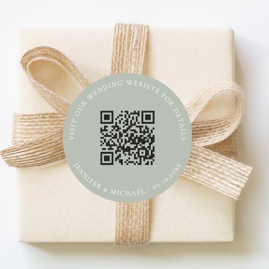 Wedding website QR details information rsvp sage Runder Aufkleber