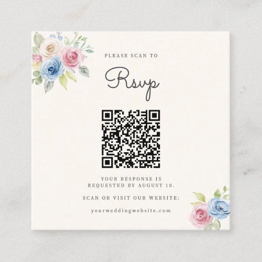 Wedding Website RSVP QR Code Photo pastel florals Begleitkarte (Vorderseite)