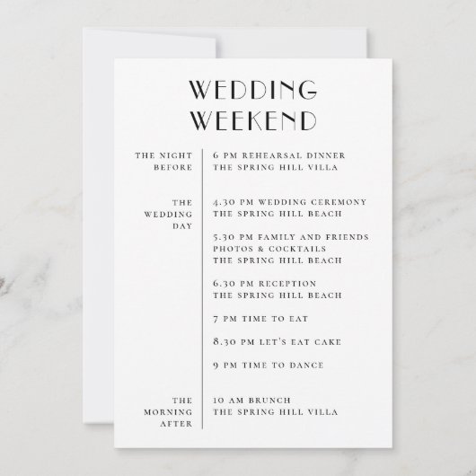 Wedding Weekend Itinerary & Welcome | Schedule Einladung (Rückseite)