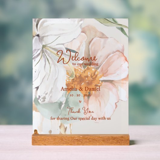 Wedding Welcome Acrylic Sign | Blush Peach Floral Acrylschild (Neutral)