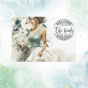 Wedding Welcome Dusty Blue Eucalyptus Green Begleitkarte