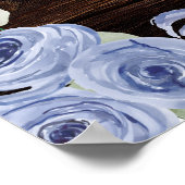 Wedding Welcome Rustic Wood Blue Floral  Poster (Ecke)