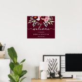 Wedding Welcome Sign Burgundy Marsala Floral Poster (Heimbüro)