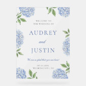 Wedding Welcome Sign, Classic Blue Hydrangea Acrylschild (Vorderseite)